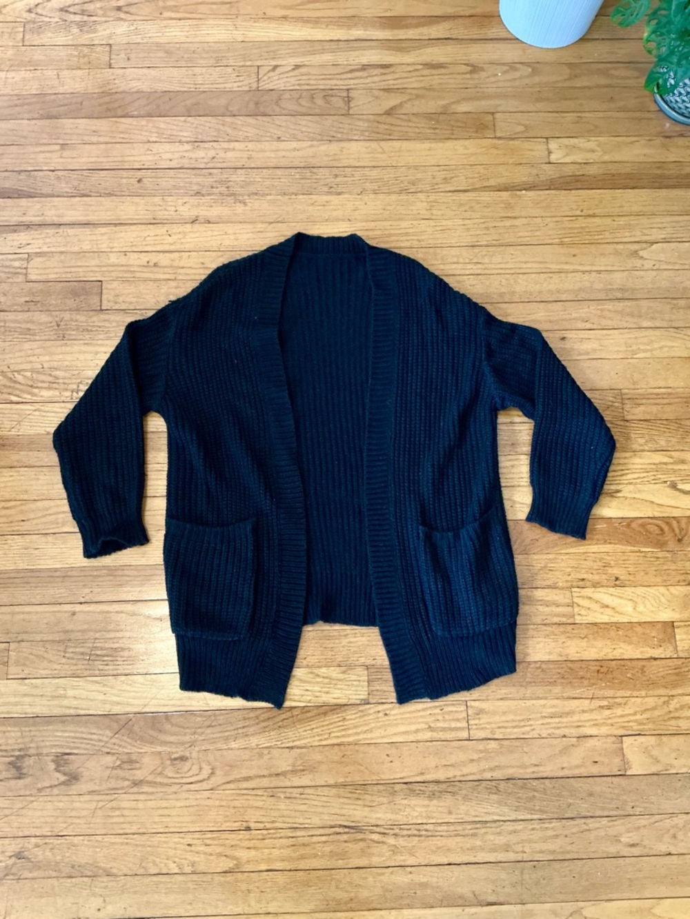 SHEIN - Black Open-Front Ribbed Cardigan Sweater